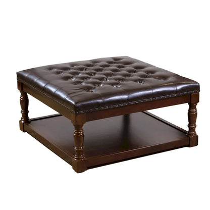Cairona Tufted Bi-cast leather 34-Inch Shelved Ottoman Table