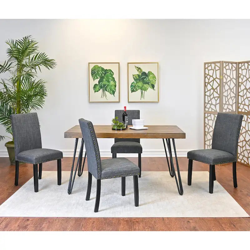 Roundhill Furniture Amisos 6-Piece Dining Set, Hairpin Dining Table with 4 Chairs and Upholstery Bench