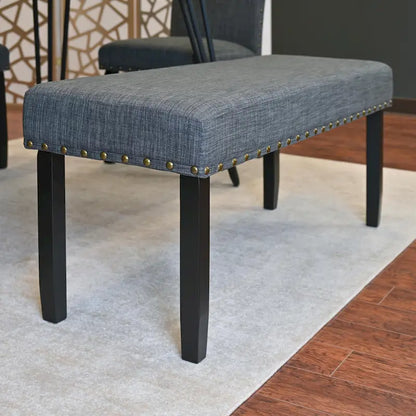 Roundhill Furniture Amisos 6-Piece Dining Set, Hairpin Dining Table with 4 Chairs and Upholstery Bench