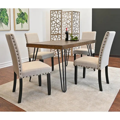 Roundhill Furniture Amisos 6-Piece Dining Set, Hairpin Dining Table with 4 Chairs and Upholstery Bench