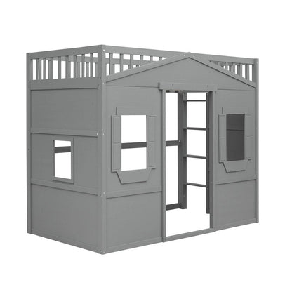 House Loft Bed Twin Kids Playhouse Bed, Solid Wood Loft Bed Frame with Window and Ladder