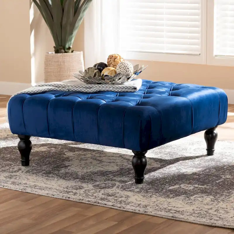 Transitional Velvet Fabric Cocktail Ottoman