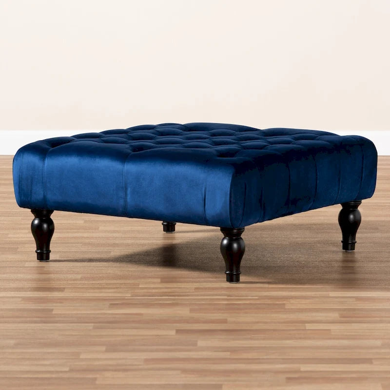 Transitional Velvet Fabric Cocktail Ottoman