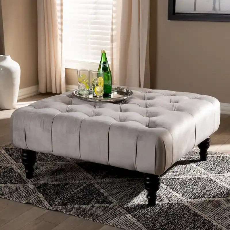 Transitional Velvet Fabric Cocktail Ottoman