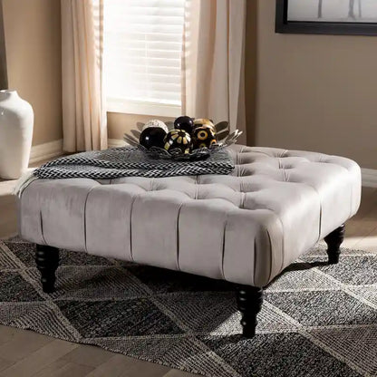 Transitional Velvet Fabric Cocktail Ottoman