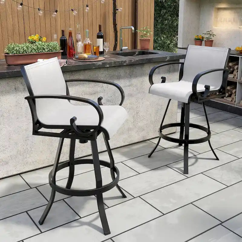 Outdoor Aluminum Swivel Barstool (Set of 2) Sunbrella Textilene Sling for Patio Deck - See Picture