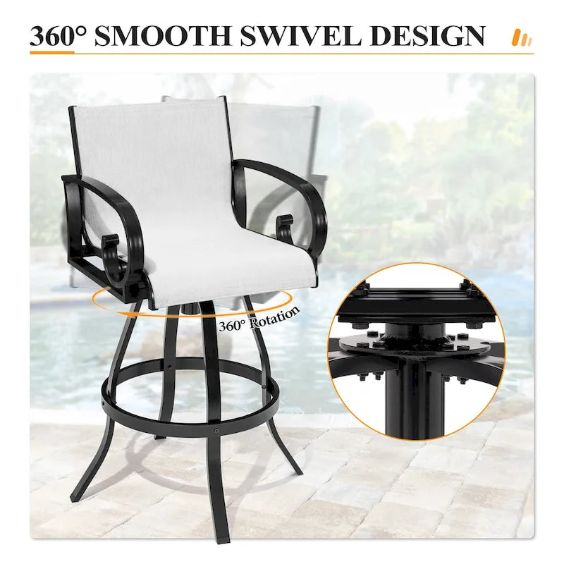 Sgabello da bar girevole da esterno in alluminio (set di 2) con rivestimento in tessuto Sunbrella Textilene per patio e terrazza - vedi immagine