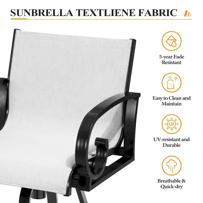 Sgabello da bar girevole da esterno in alluminio (set di 2) con rivestimento in tessuto Sunbrella Textilene per patio e terrazza - vedi immagine
