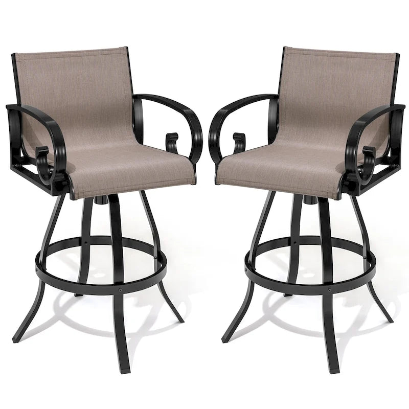 Sgabello da bar girevole da esterno in alluminio (set di 2) con rivestimento in tessuto Sunbrella Textilene per patio e terrazza - vedi immagine