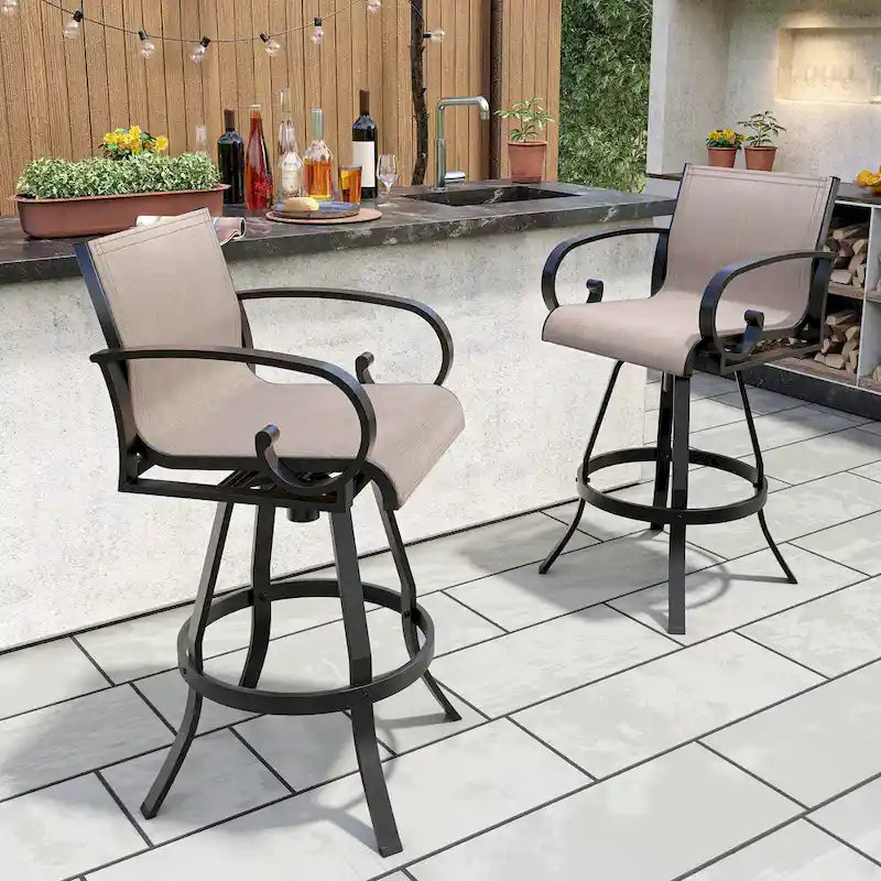 Sgabello da bar girevole da esterno in alluminio (set di 2) con rivestimento in tessuto Sunbrella Textilene per patio e terrazza - vedi immagine