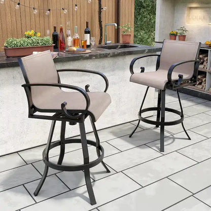 Sgabello da bar girevole da esterno in alluminio (set di 2) con rivestimento in tessuto Sunbrella Textilene per patio e terrazza - vedi immagine