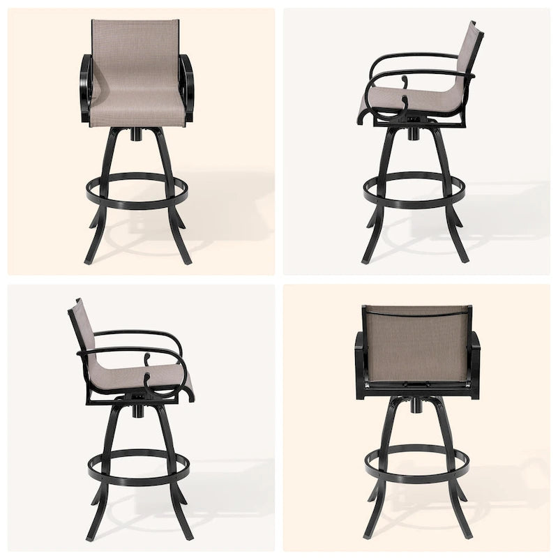 Sgabello da bar girevole da esterno in alluminio (set di 2) con rivestimento in tessuto Sunbrella Textilene per patio e terrazza - vedi immagine