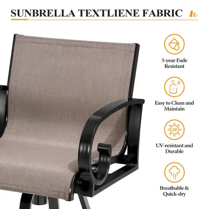 Sgabello da bar girevole da esterno in alluminio (set di 2) con rivestimento in tessuto Sunbrella Textilene per patio e terrazza - vedi immagine