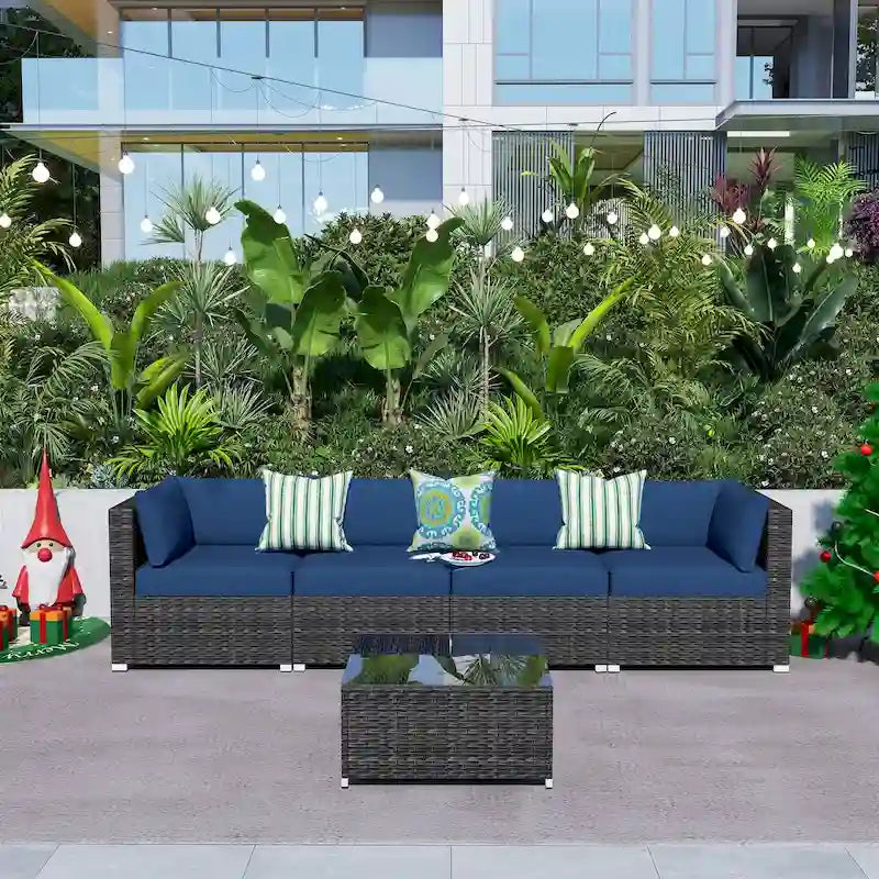 OVIOS Deep Seat Wicker 5-piece Sectional Set