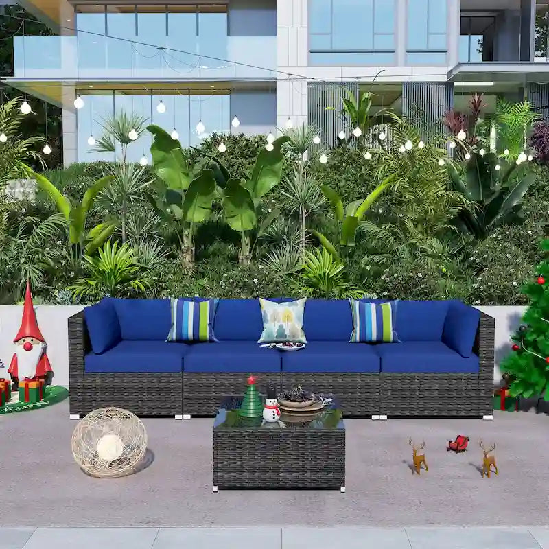 OVIOS Deep Seat Wicker 5-piece Sectional Set