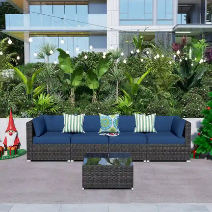 OVIOS Deep Seat Wicker 5-piece Sectional Set