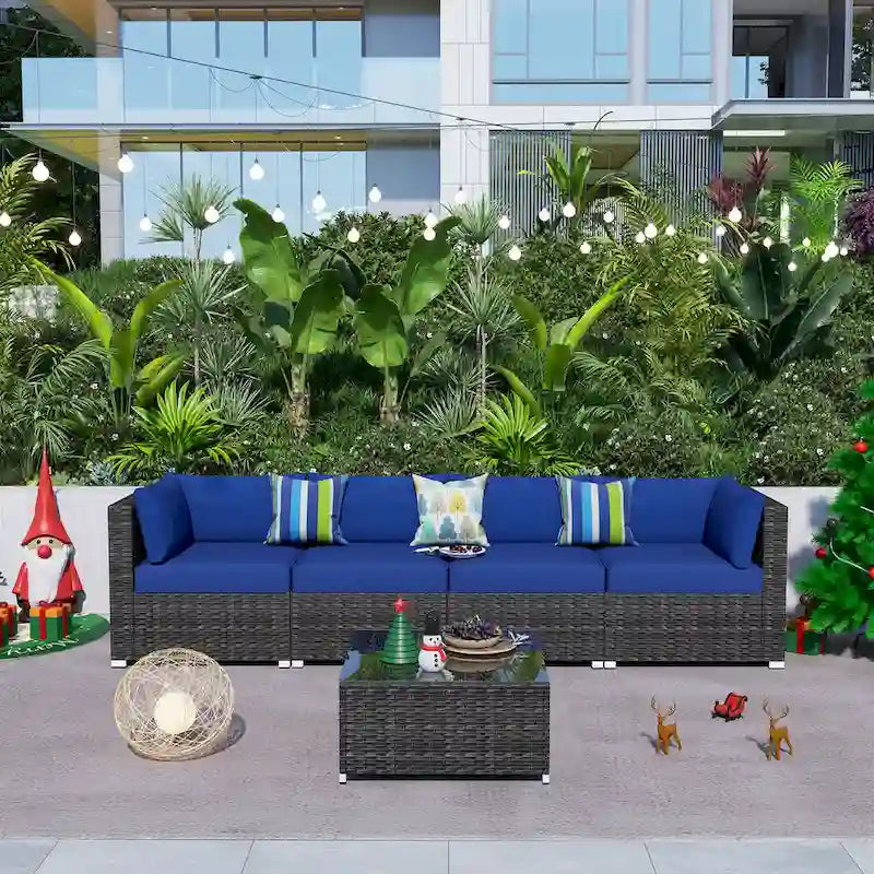 OVIOS Deep Seat Wicker 5-piece Sectional Set