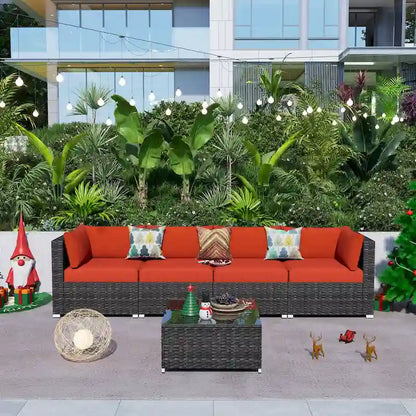 OVIOS Deep Seat Wicker 5-piece Sectional Set