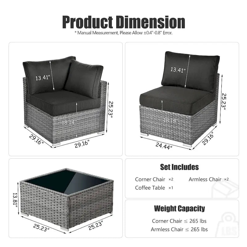 OVIOS Deep Seat Wicker 5-piece Sectional Set