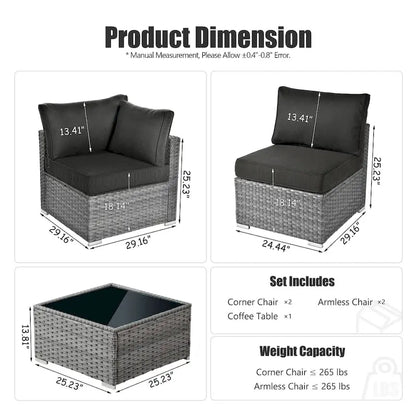 OVIOS Deep Seat Wicker 5-piece Sectional Set