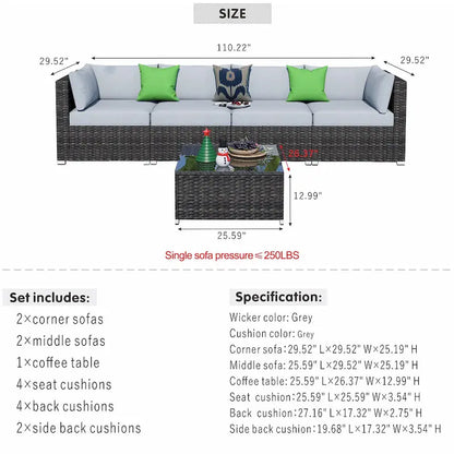 OVIOS Deep Seat Wicker 5-piece Sectional Set