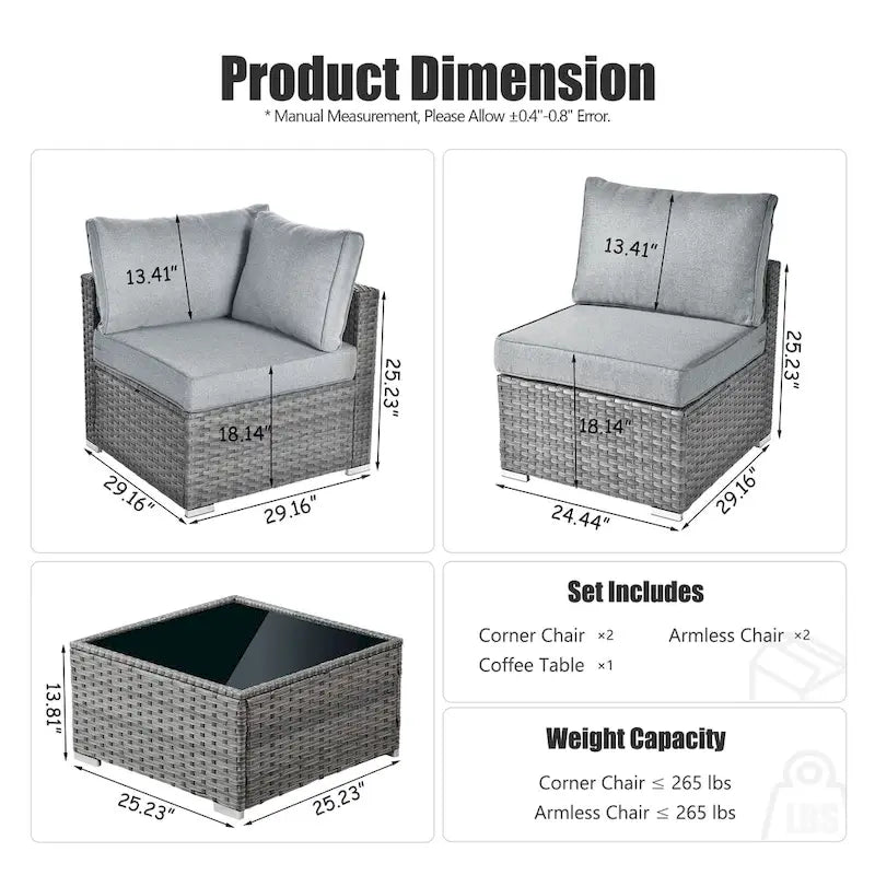 OVIOS Deep Seat Wicker 5-piece Sectional Set