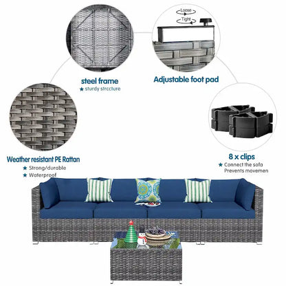 OVIOS Deep Seat Wicker 5-piece Sectional Set