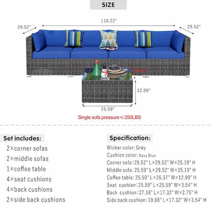 OVIOS Deep Seat Wicker 5-piece Sectional Set