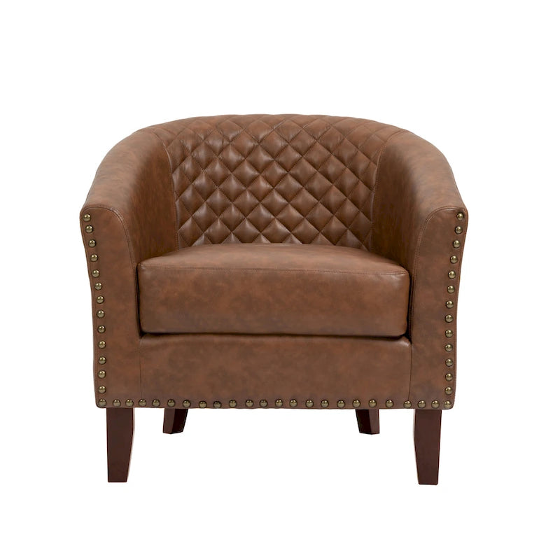 Modern Armchair Faux Leather Nailhead Trim Swivel Accent Chair