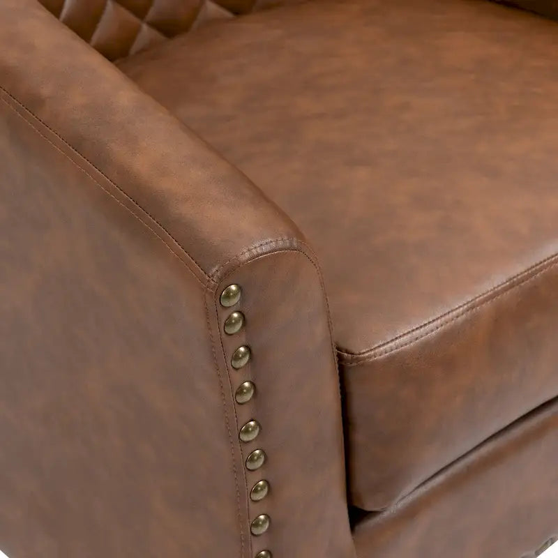 Modern Armchair Faux Leather Nailhead Trim Swivel Accent Chair