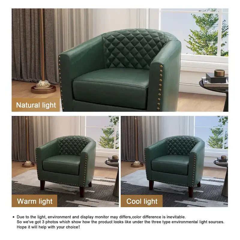 Modern Armchair Faux Leather Nailhead Trim Swivel Accent Chair