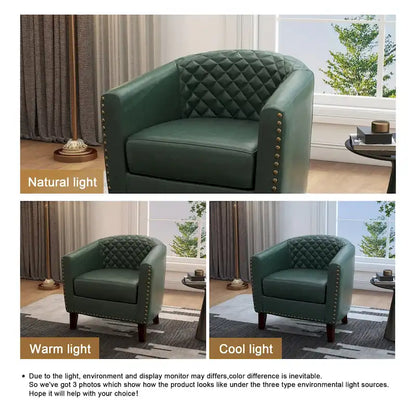 Modern Armchair Faux Leather Nailhead Trim Swivel Accent Chair