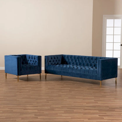 Glam Velvet and Gold Finished 2-Piece Sofa and Lounge Chair Set