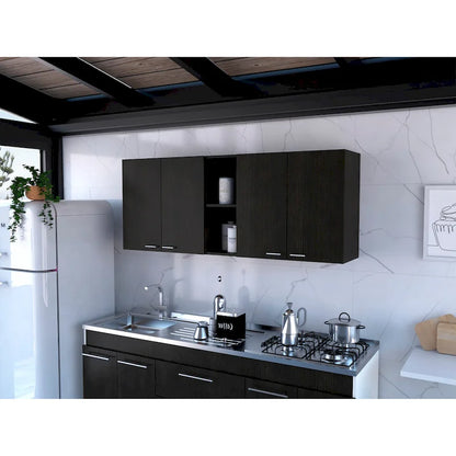 TUHOME Portofino 150 Wall Cabinet with 2 Double Doors, Dish Rack, 2 Open Shelves, and 2 Inner Shelves - N/A