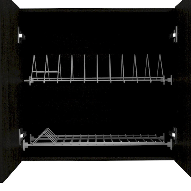 TUHOME Portofino 150 Wall Cabinet with 2 Double Doors, Dish Rack, 2 Open Shelves, and 2 Inner Shelves - N/A