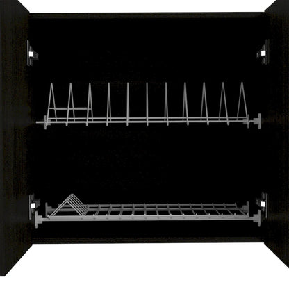 TUHOME Portofino 150 Wall Cabinet with 2 Double Doors, Dish Rack, 2 Open Shelves, and 2 Inner Shelves - N/A