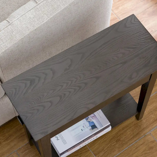 Teegan Solid Wood Narrow Side End Table with Shelf and Drawer