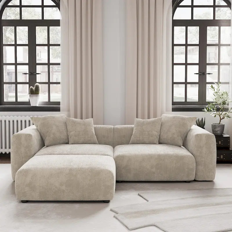 102  L-shape Corduroy Upholstered Sectional Couch Oversize Modern Minimalist Sofa
