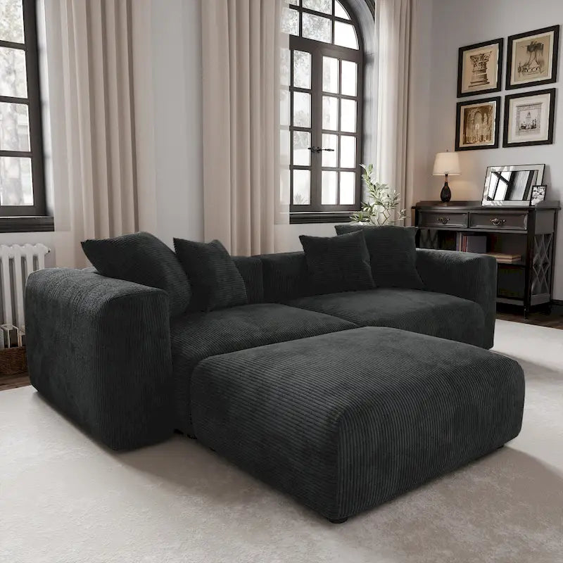 102  L-shape Corduroy Upholstered Sectional Couch Oversize Modern Minimalist Sofa
