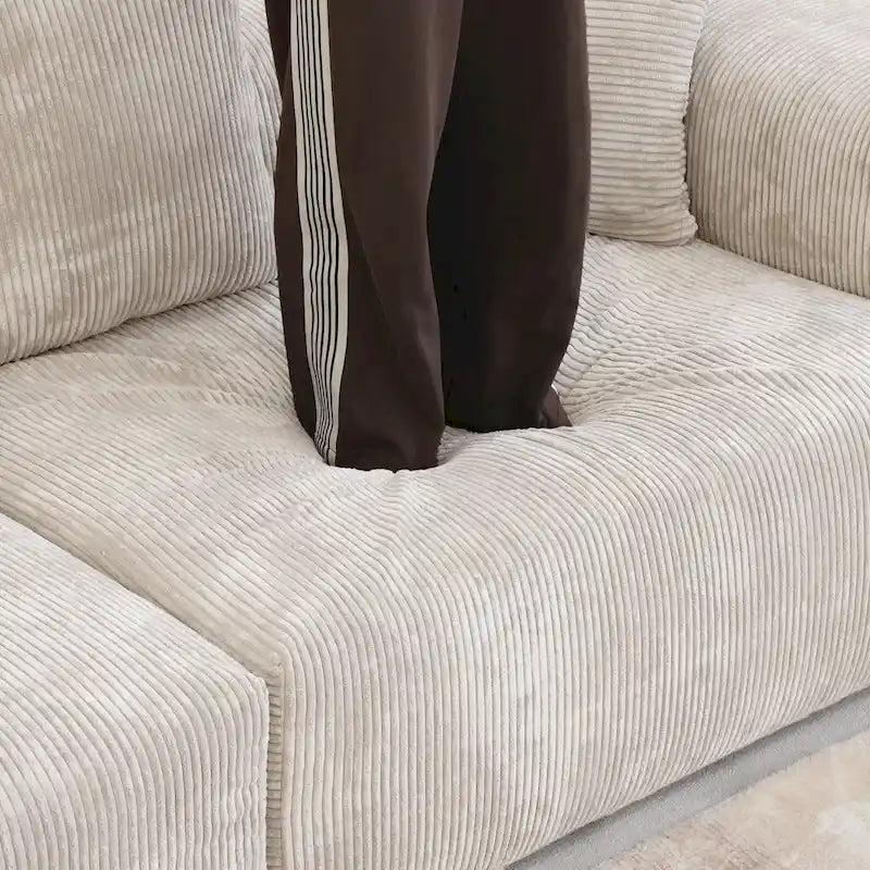 102  L-shape Corduroy Upholstered Sectional Couch Oversize Modern Minimalist Sofa