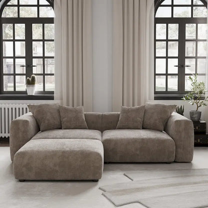 102  L-shape Corduroy Upholstered Sectional Couch Oversize Modern Minimalist Sofa