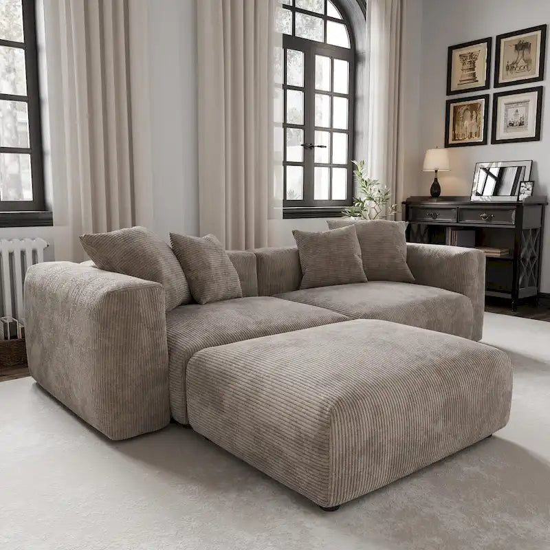 102  L-shape Corduroy Upholstered Sectional Couch Oversize Modern Minimalist Sofa