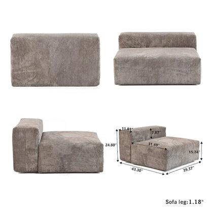 102  L-shape Corduroy Upholstered Sectional Couch Oversize Modern Minimalist Sofa
