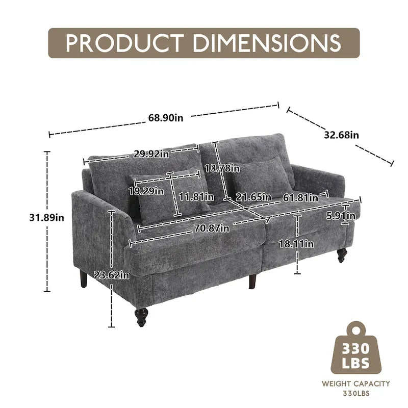 HOMEFUN Modern chenille Fabric Loveseat,2-Seat Upholstered Loveseat Sofa Modern Couch