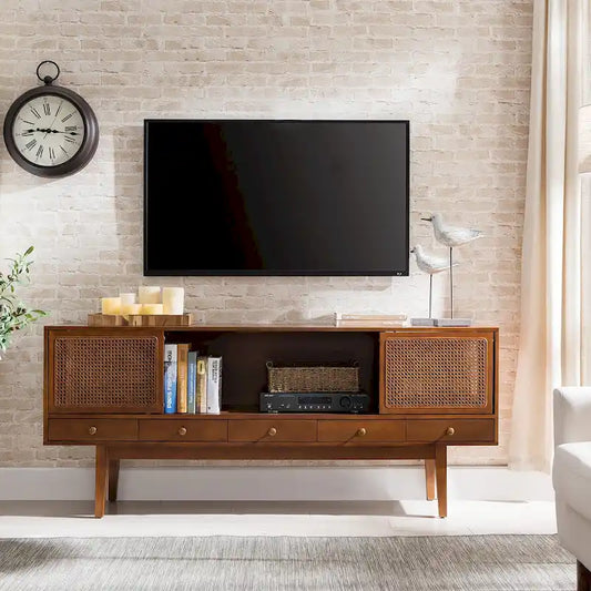 SEI Furniture Mid-century Modern TV Stand Media Console for TV's up to 68 