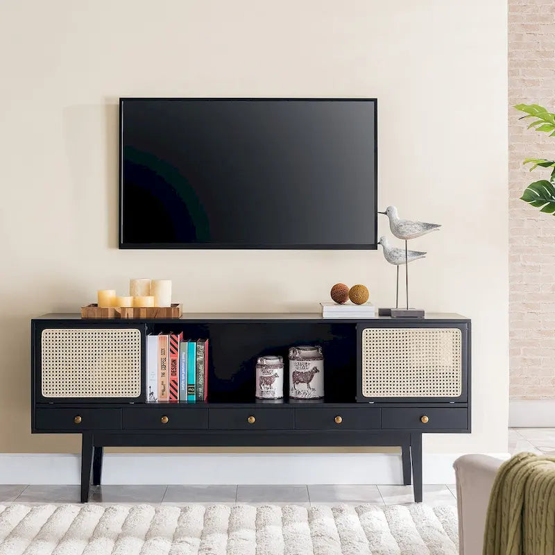 SEI Furniture Mid-century Modern TV Stand Media Console for TV's up to 68