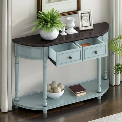 Nestfair Retro Wooden Console Table with Open Shelf Two Drawers