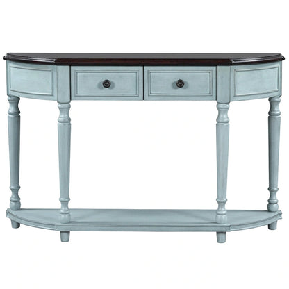 Nestfair Retro Wooden Console Table with Open Shelf Two Drawers
