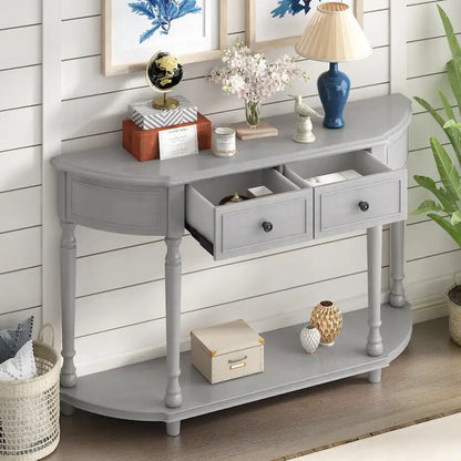 Nestfair Retro Wooden Console Table with Open Shelf Two Drawers