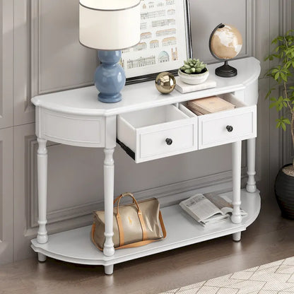 Nestfair Retro Wooden Console Table with Open Shelf Two Drawers